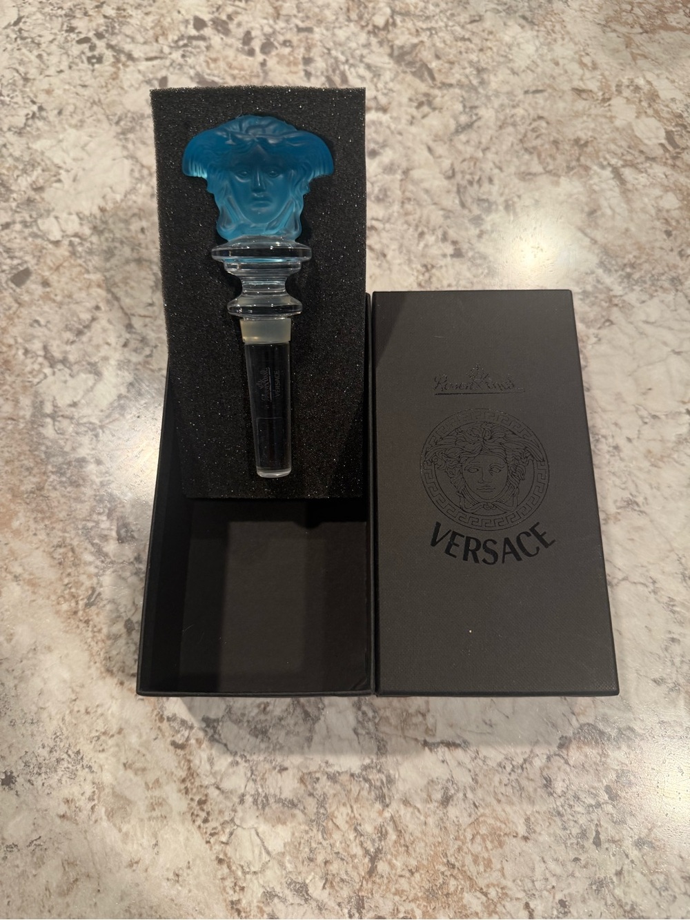 Versace Turquoise Glass Medusa Bottle Stopper
